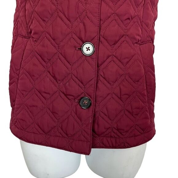 Lands End Women's Quilted Cranberry Red Puffer Vest Jacket Button Down sz XS 2-4 - Picture 4 of 16